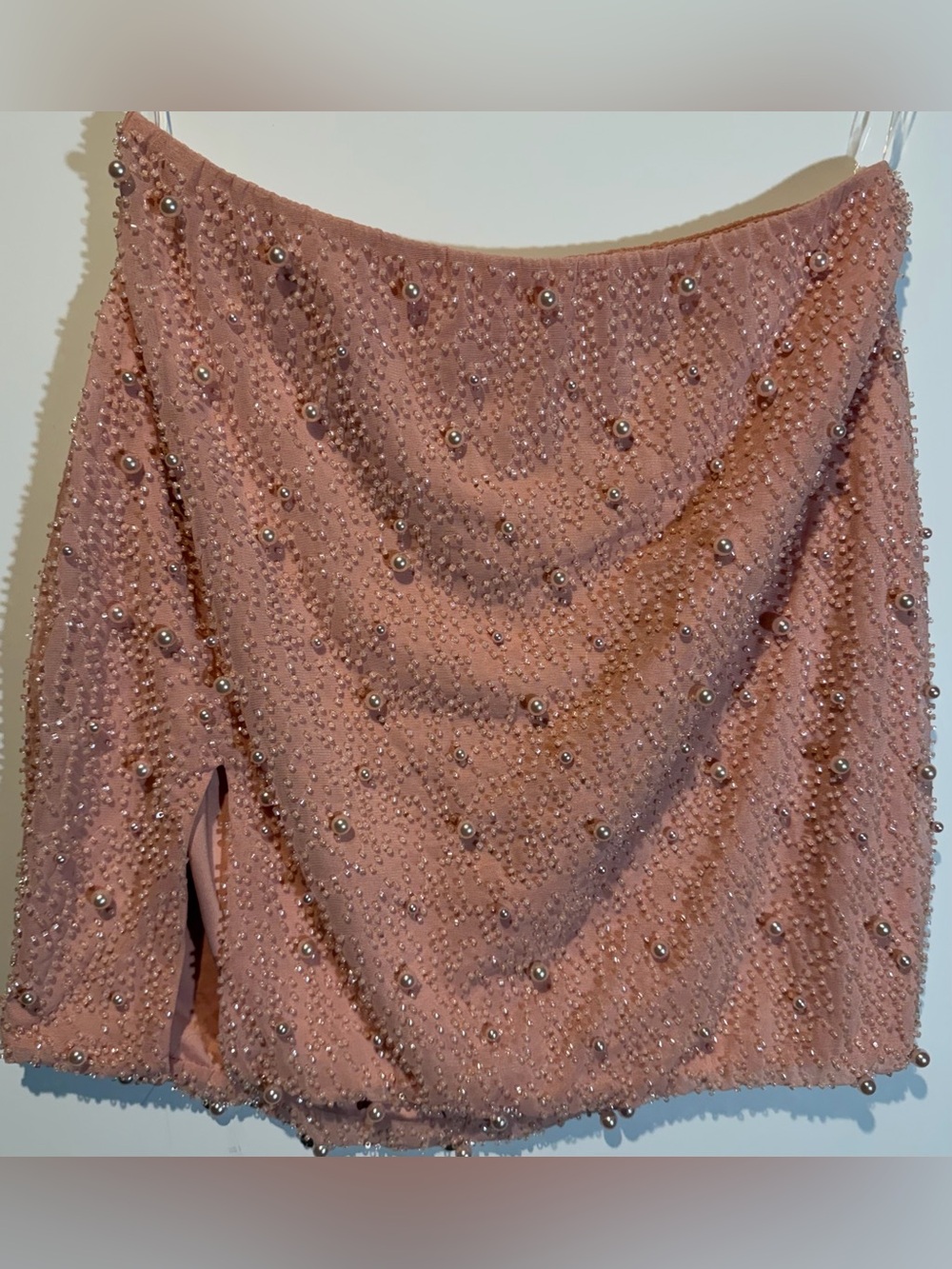 Oh Polly Blush Pink Beaded Mini Skirt